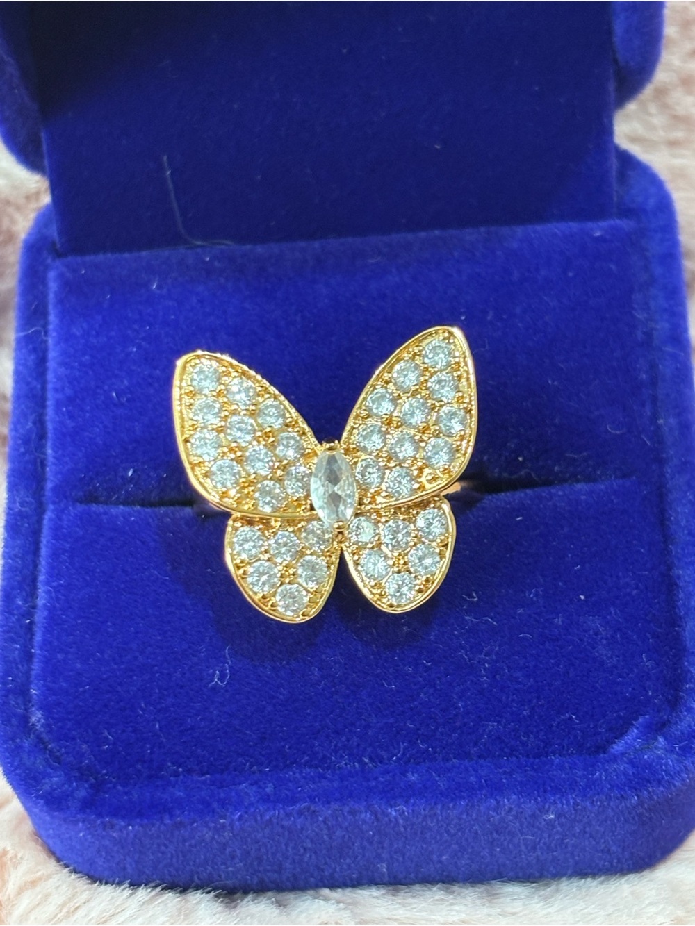 18kt rose gold filled Butterfly Crystal Ring - Sparkling White Stones
